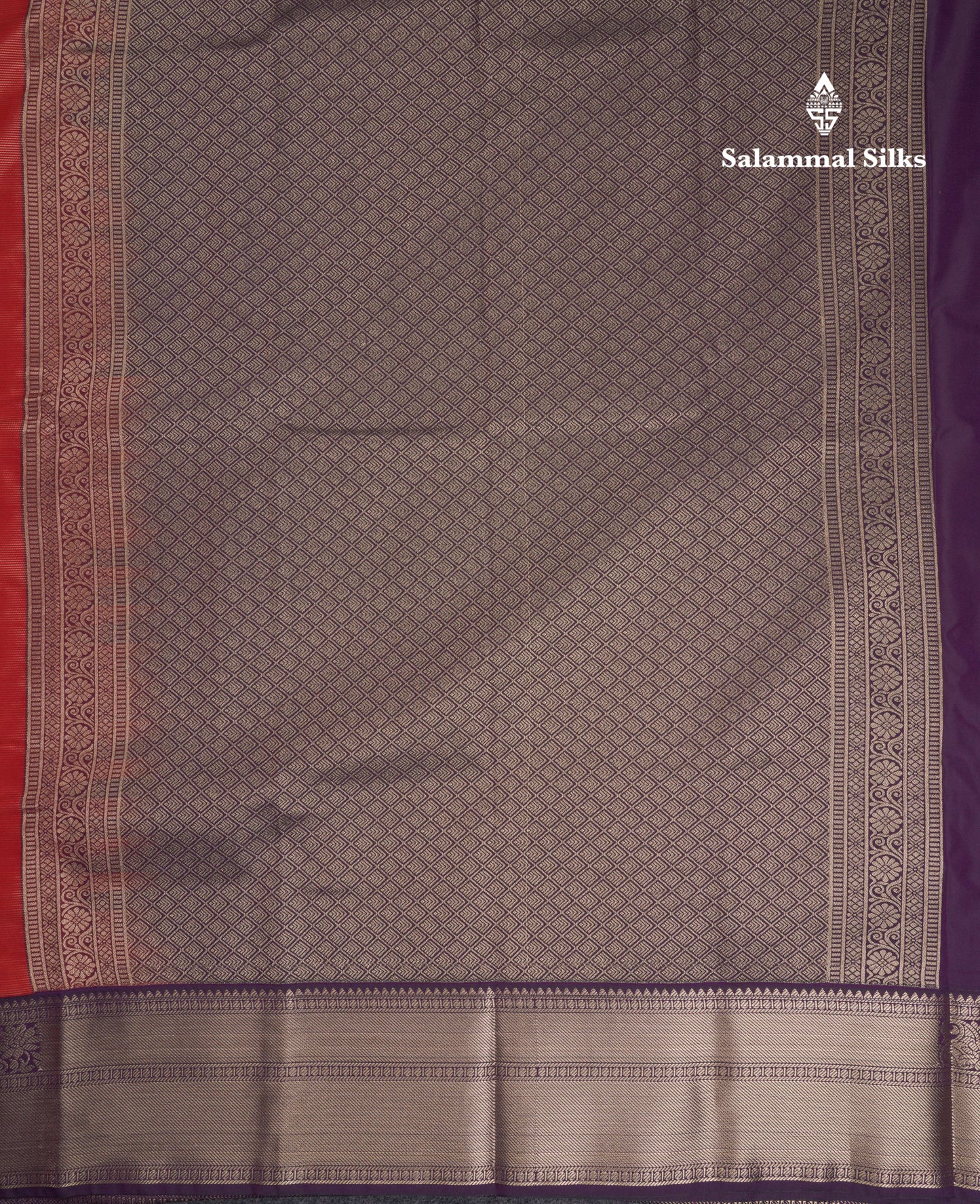 Beautiful Dual Tone Red Vaira Oosi Lines With Butta Semi Silk Saree With Contrast Dark Violet Traditional Border