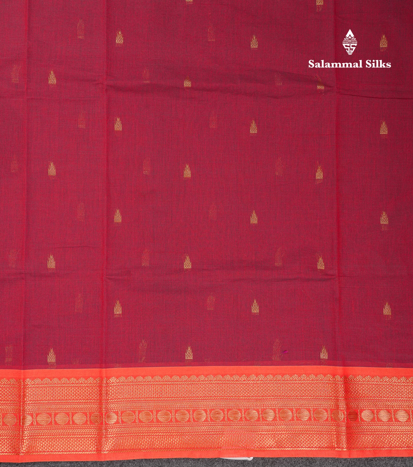 Beautiful Dual Tone Maroon Pure Cotton Saree With Contrast Orange Traditional Border