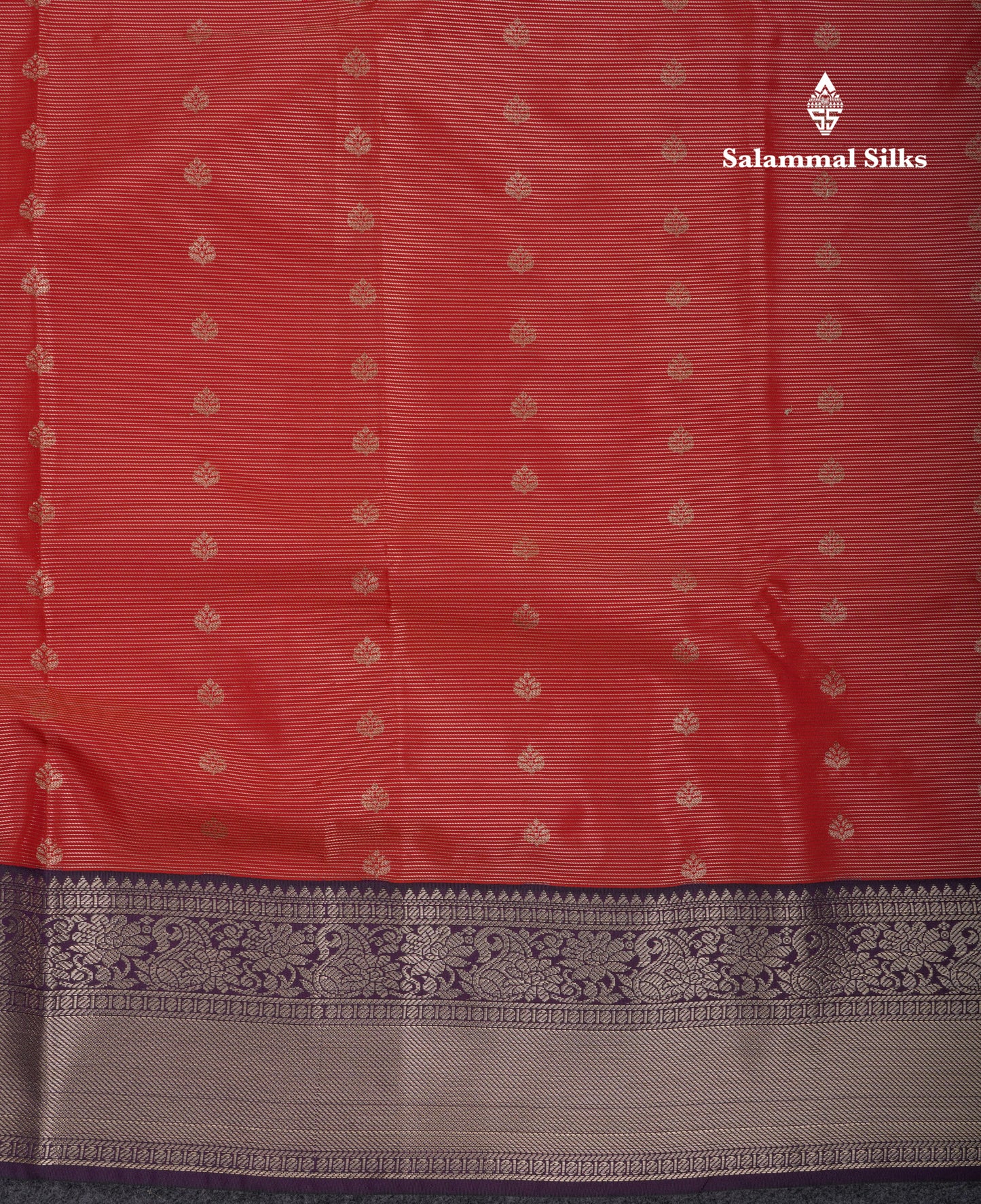 Beautiful Dual Tone Red Vaira Oosi Lines With Butta Semi Silk Saree With Contrast Dark Violet Traditional Border