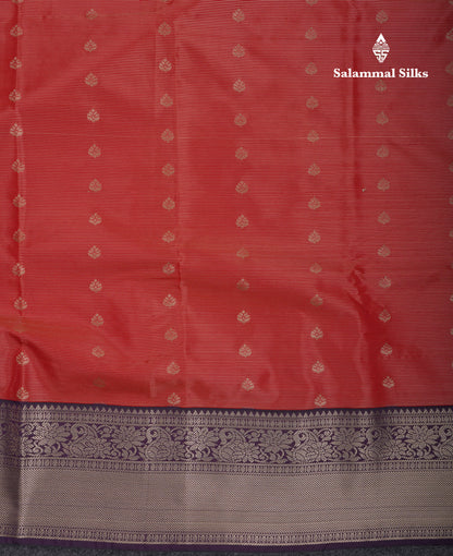 Beautiful Dual Tone Red Vaira Oosi Lines With Butta Semi Silk Saree With Contrast Dark Violet Traditional Border