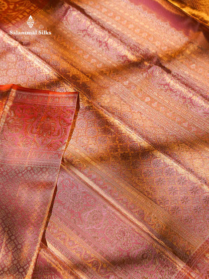 Beautiful Baby Pink Tissue Bridal Pure Kanjivaram Silk Saree With Contrast Light Pink Fancy Border