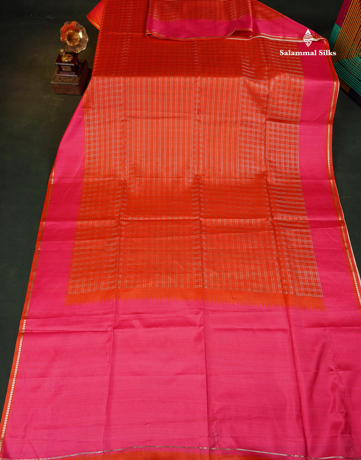 Semi Tussar Saree - Orange Colour Body With Contrast Pink Border