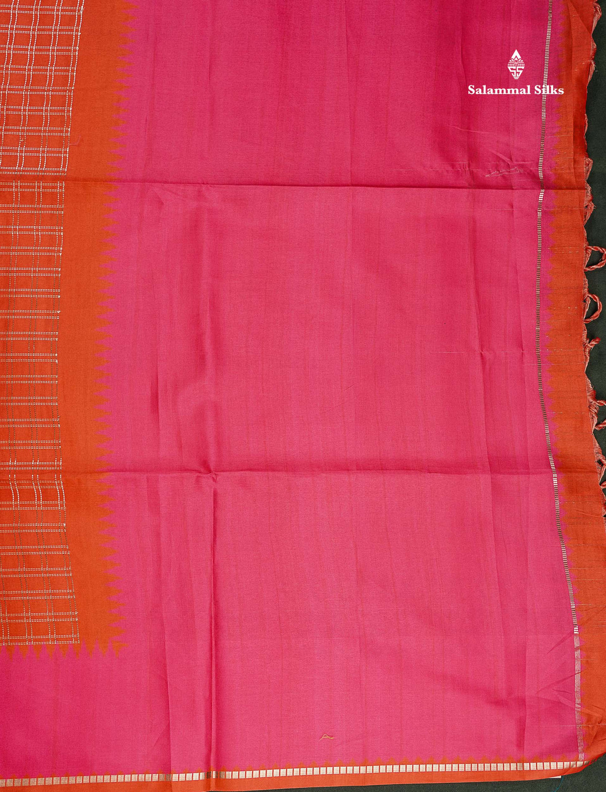 Semi Tussar Saree - Orange Colour Body With Contrast Pink Border