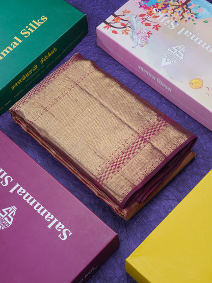 Pink Tissue Pure Kanjivaram Silk Saree (2G) Zari With Contrast Long Magenta Border