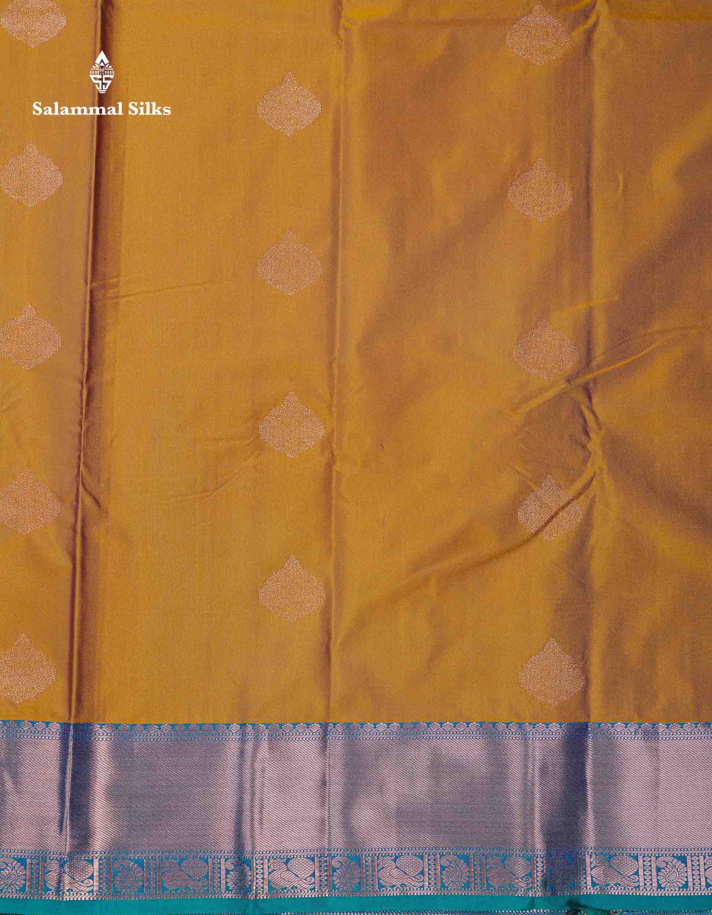 Beautiful Cream Sandal Zari Butta Semi Silk Saree With Contrast Sapphire Green Traditional Border