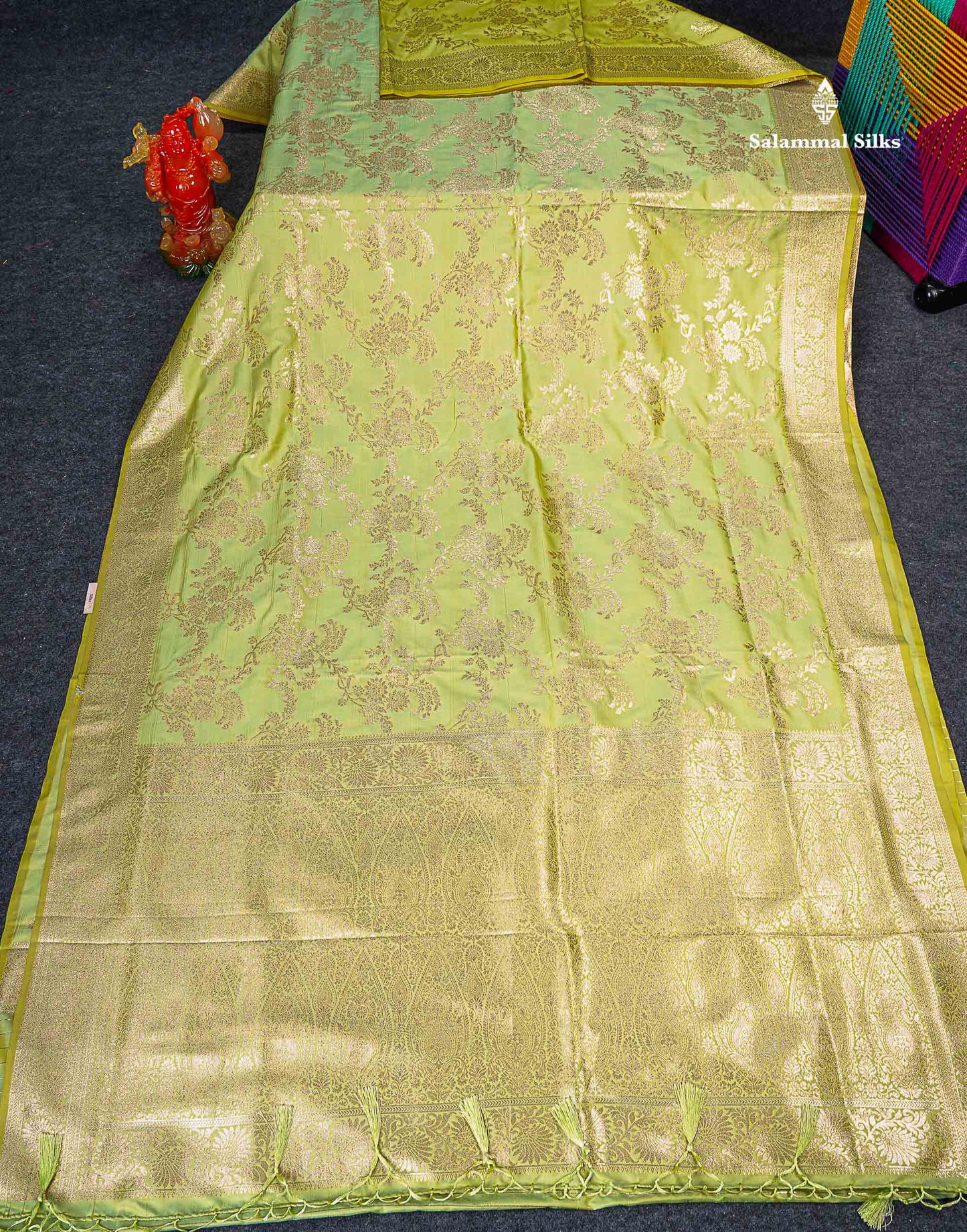 Semi Banaras Saree - Pista Green Colour Body With Fancy Border