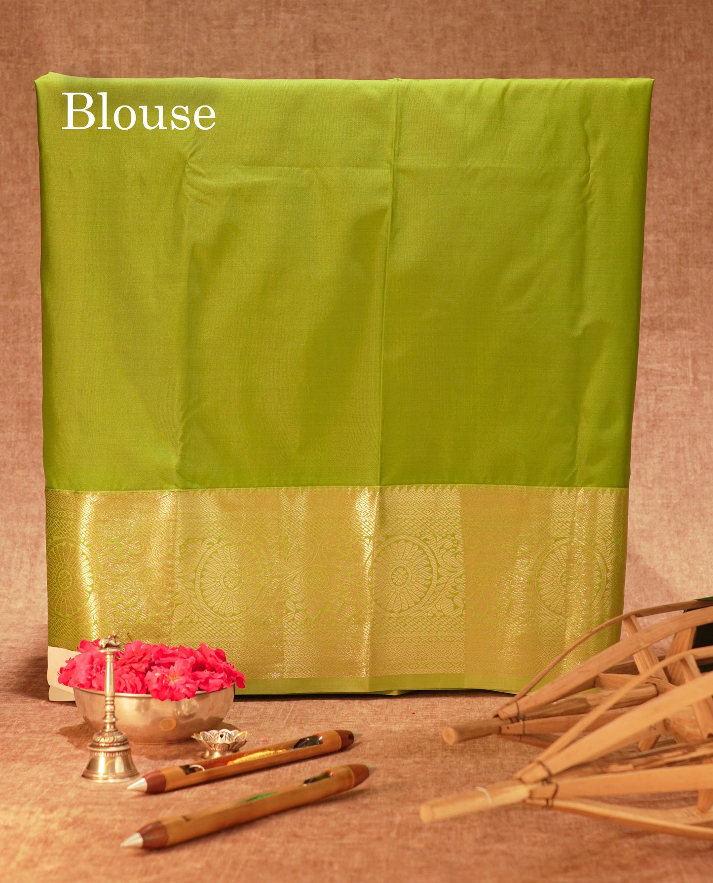 Semi Silk Pattu Pavadai ( Chilly Red ) With Parrot Green Blouse 36"