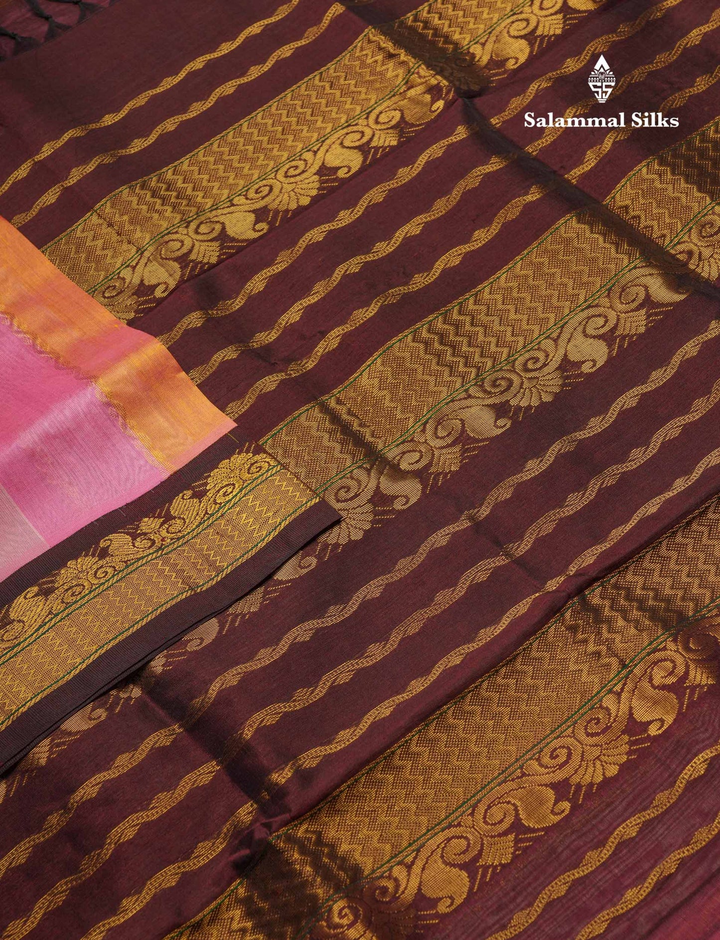 Beautiful Multicolour Pure Silk Cotton Saree With Contrast Dark Brown Traditional Border