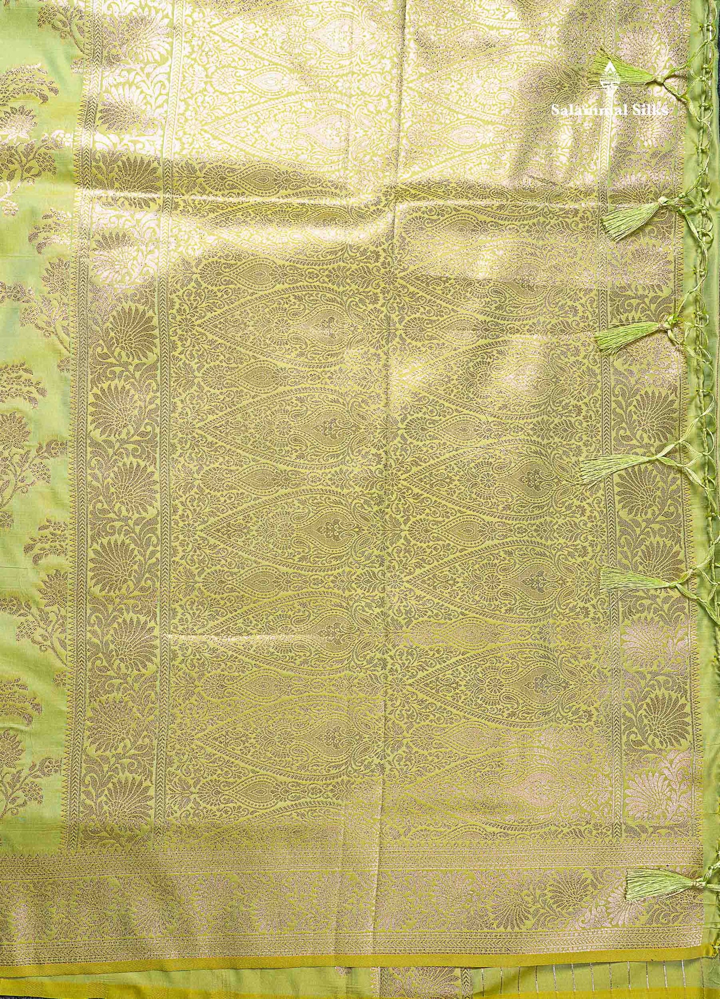 Semi Banaras Saree - Pista Green Colour Body With Fancy Border