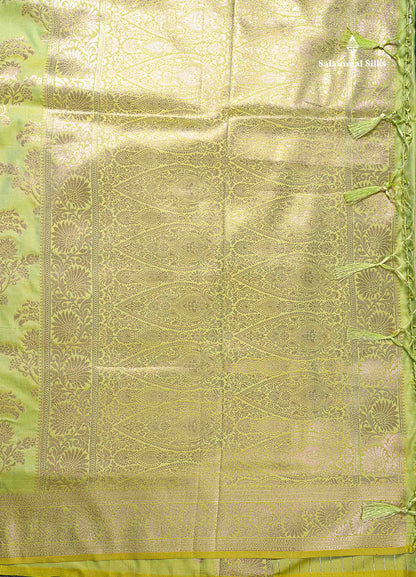 Semi Banaras Saree - Pista Green Colour Body With Fancy Border