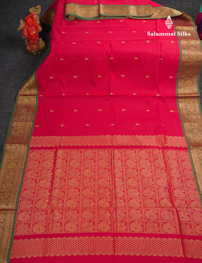 Beautiful Orange Pure Cotton Saree With Contrast Parrot Green Traditional Border