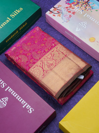 Pink Shade Pure Kanjivaram Silk Pure Zari Saree with Traditional Gold Zari Border