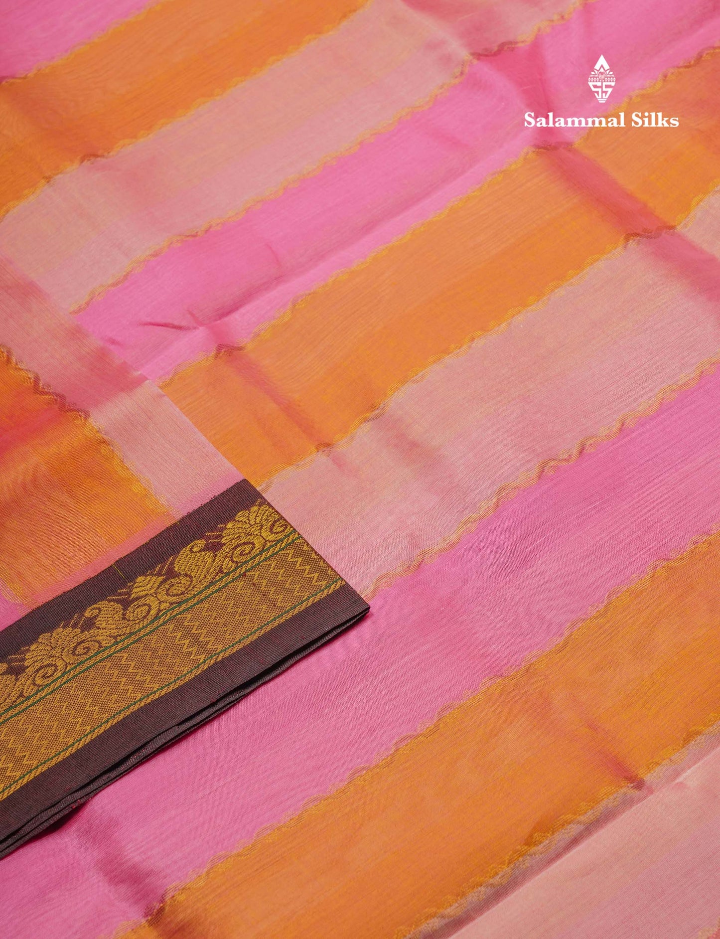 Beautiful Multicolour Pure Silk Cotton Saree With Contrast Dark Brown Traditional Border