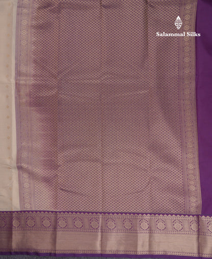 Beautiful Half White Vaira Oosi Tiny Checks With Butta Semi Silk Saree With Contrast Dark Violet Traditional Border