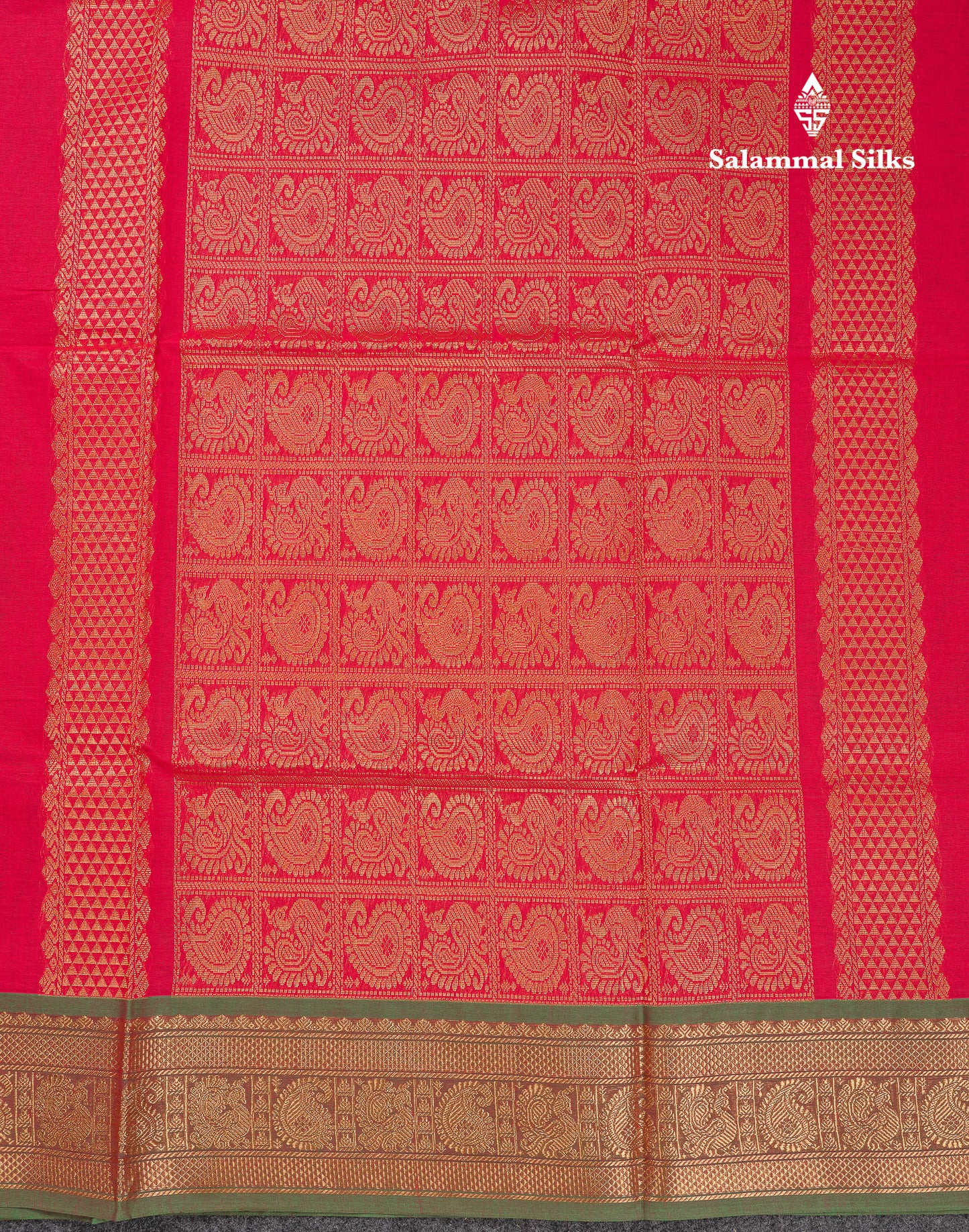 Beautiful Orange Pure Cotton Saree With Contrast Parrot Green Traditional Border