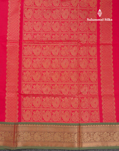 Beautiful Orange Pure Cotton Saree With Contrast Parrot Green Traditional Border
