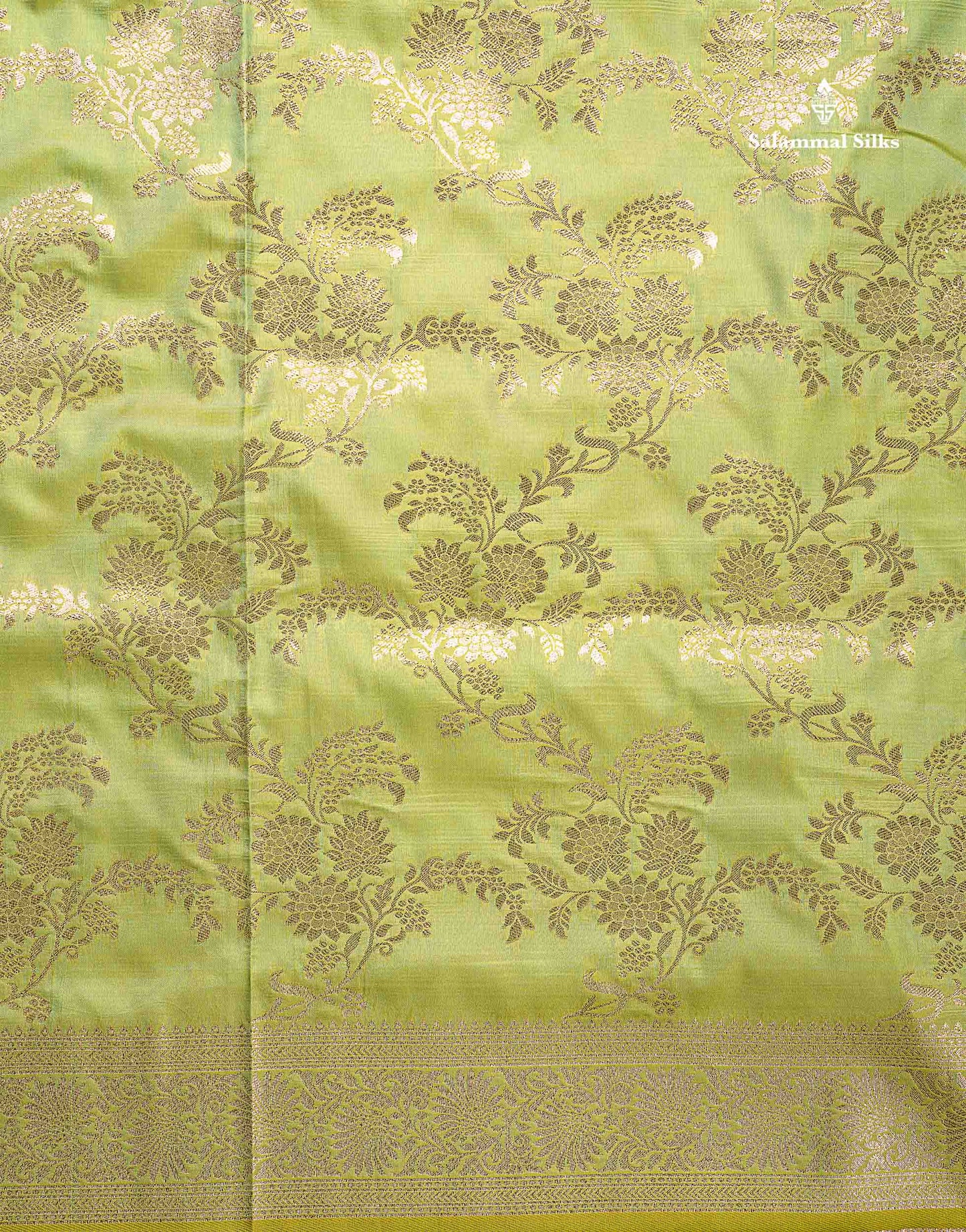 Semi Banaras Saree - Pista Green Colour Body With Fancy Border