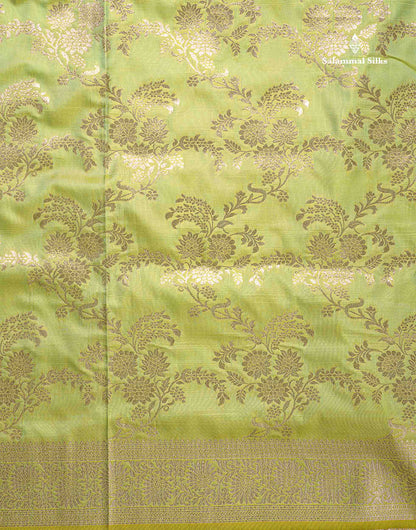 Semi Banaras Saree - Pista Green Colour Body With Fancy Border