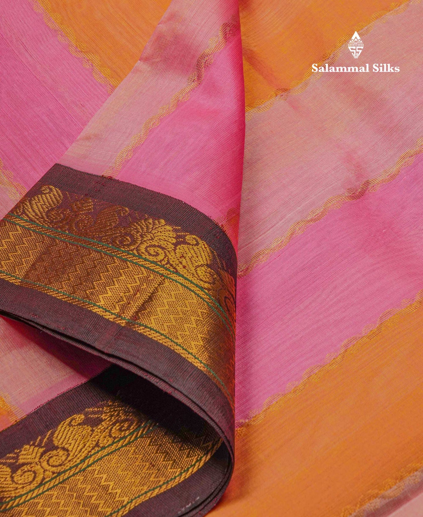 Beautiful Multicolour Pure Silk Cotton Saree With Contrast Dark Brown Traditional Border