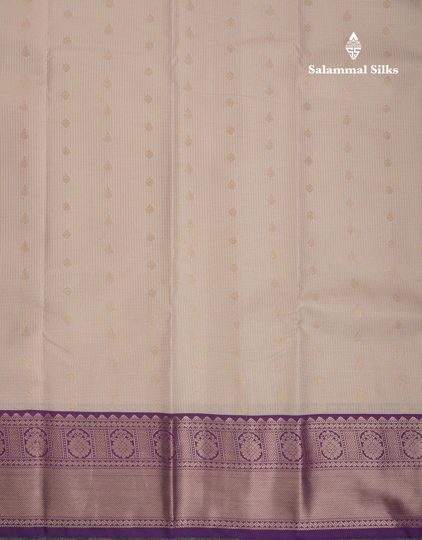 Beautiful Half White Vaira Oosi Tiny Checks With Butta Semi Silk Saree With Contrast Dark Violet Traditional Border