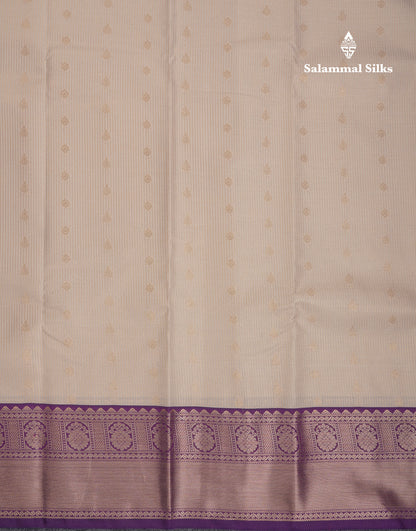 Beautiful Half White Vaira Oosi Tiny Checks With Butta Semi Silk Saree With Contrast Dark Violet Traditional Border
