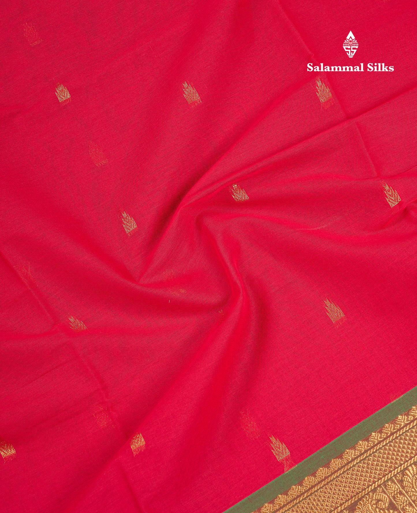 Beautiful Orange Pure Cotton Saree With Contrast Parrot Green Traditional Border