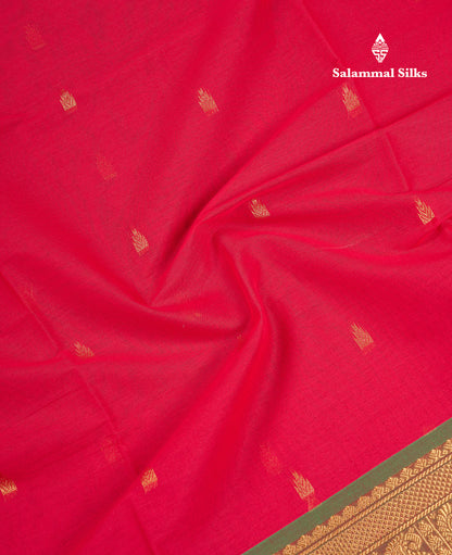Beautiful Orange Pure Cotton Saree With Contrast Parrot Green Traditional Border
