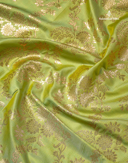 Semi Banaras Saree - Pista Green Colour Body With Fancy Border