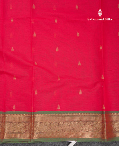 Beautiful Orange Pure Cotton Saree With Contrast Parrot Green Traditional Border