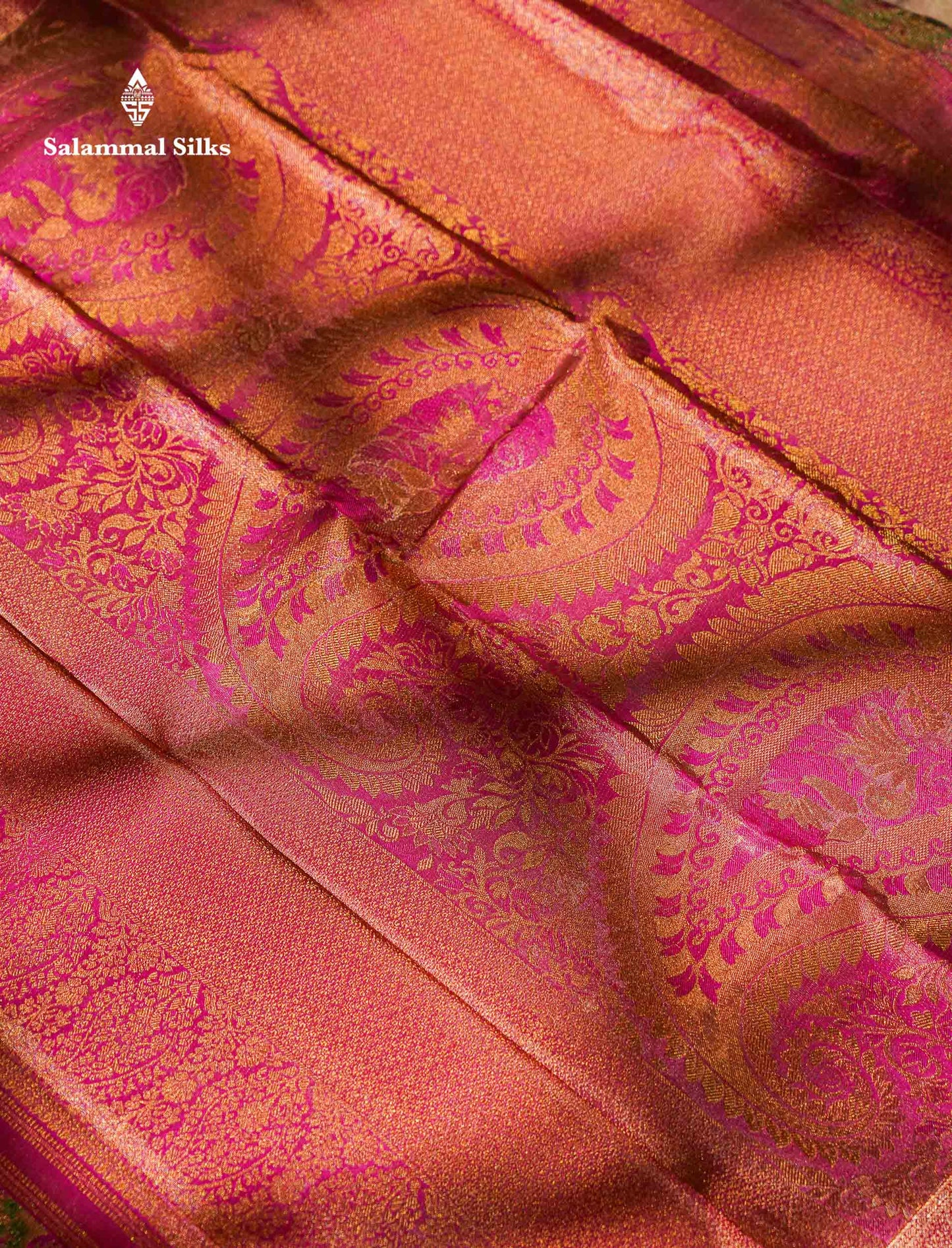 Beautiful Gold Tissue Menakari Work Pure Kanjivaram Silk Saree With Contrast Pink Border