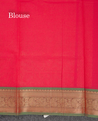 Beautiful Orange Pure Cotton Saree With Contrast Parrot Green Traditional Border