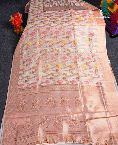 Mulberry Cotton Mix Saree - White Colour Body Menakari Work With Fancy Border 