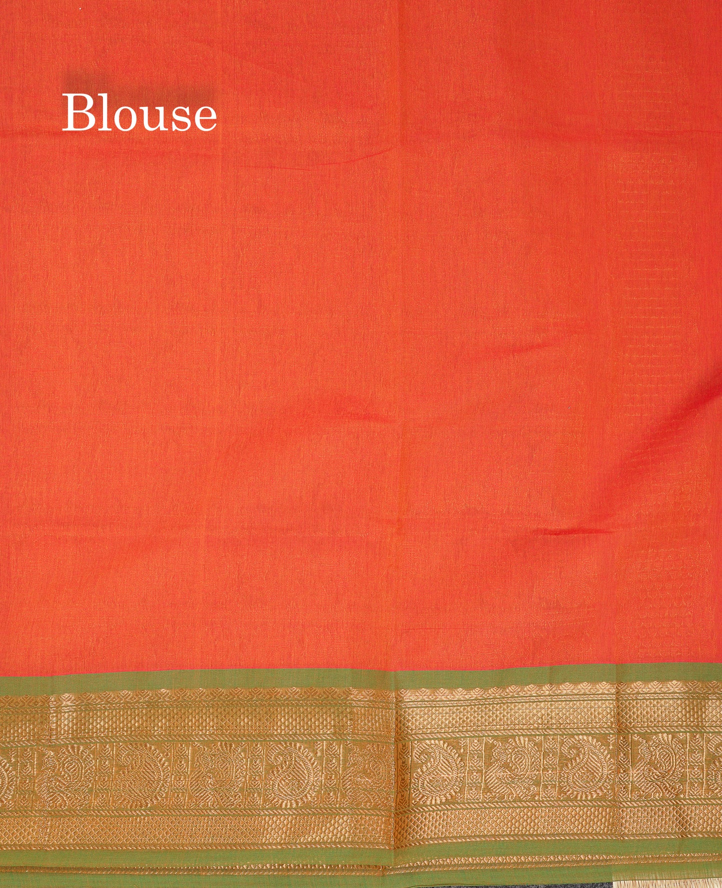 Beautiful Orange Pure Cotton Saree With Contrast Parrot Green Traditional Border