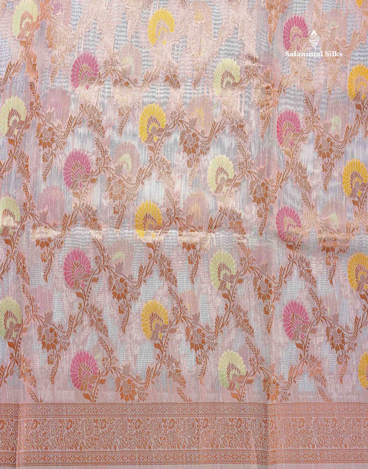Mulberry Cotton Mix Saree - White Colour Body Menakari Work With Fancy Border