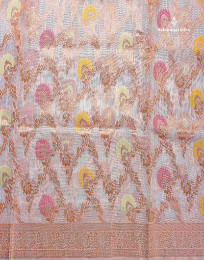 Mulberry Cotton Mix Saree - White Colour Body Menakari Work With Fancy Border