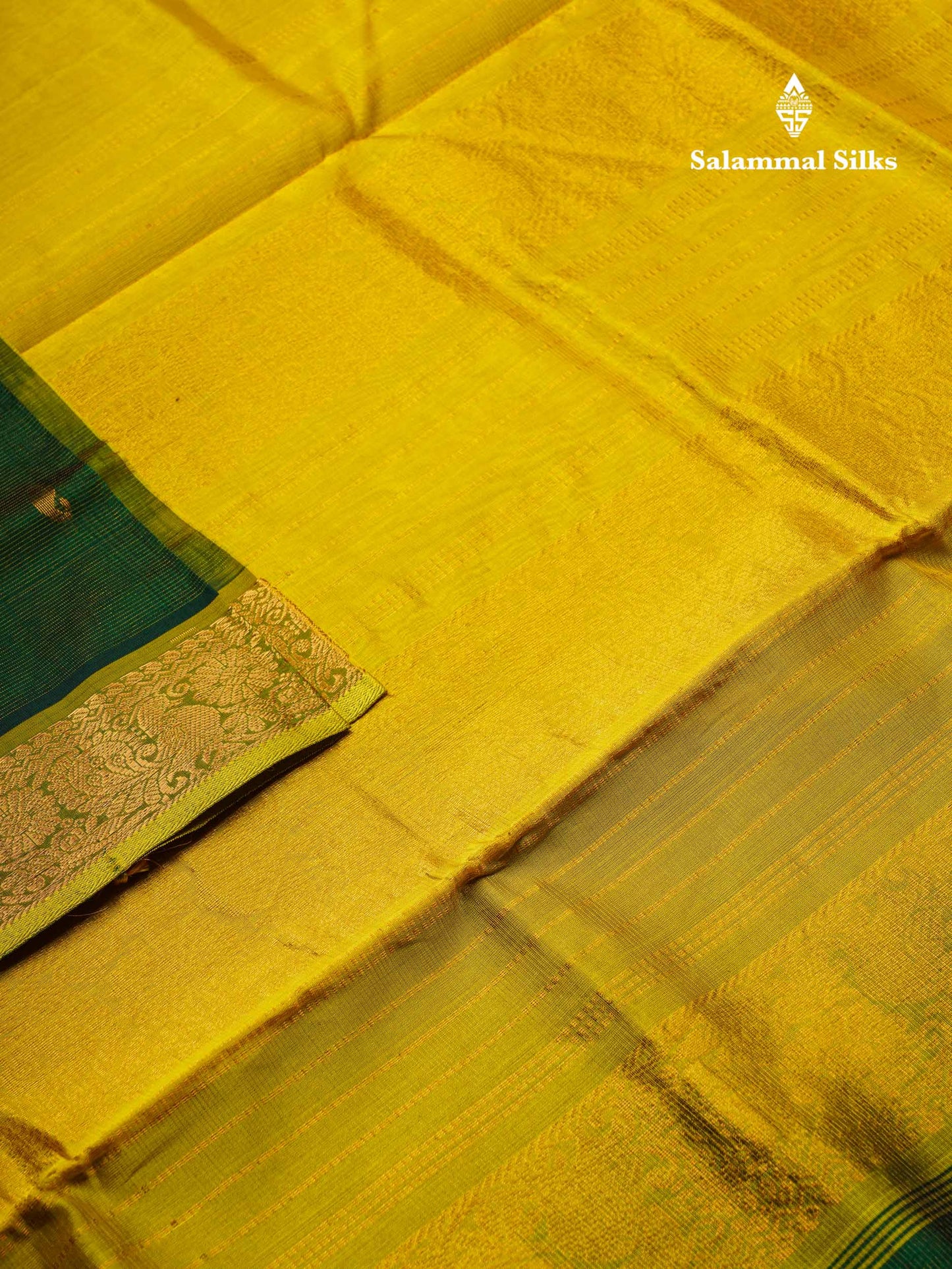 Beautiful Bottle Green Vaira Oosi With Zari Butta Semi Silk Cotton Saree With Contrast Manthulir Yellow Traditional Border