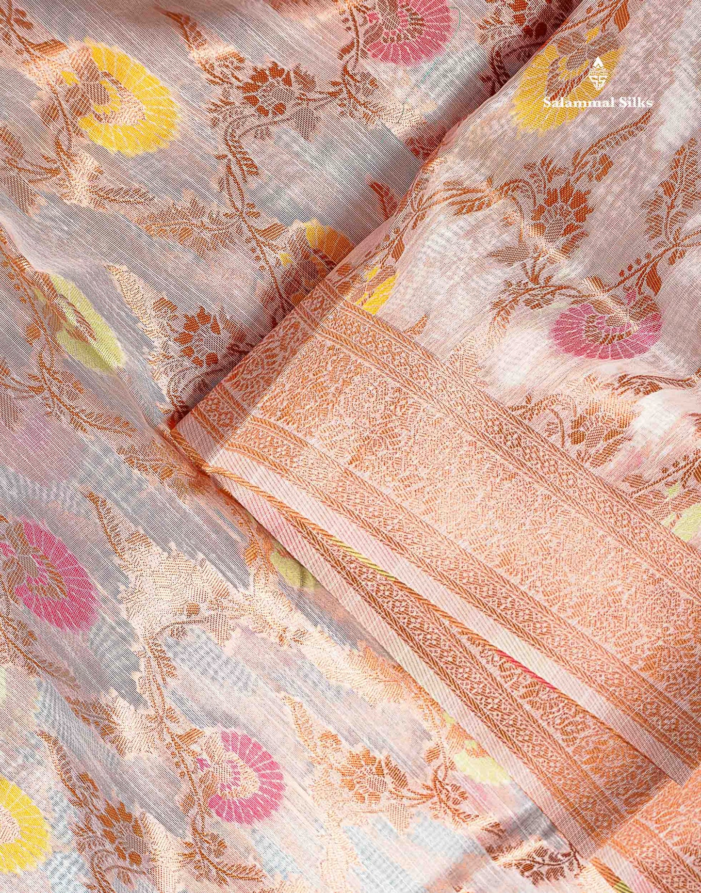 Mulberry Cotton Mix Saree - White Colour Body Menakari Work With Fancy Border