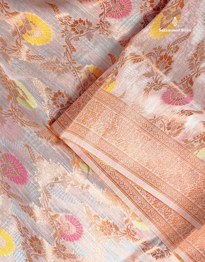 Mulberry Cotton Mix Saree - White Colour Body Menakari Work With Fancy Border