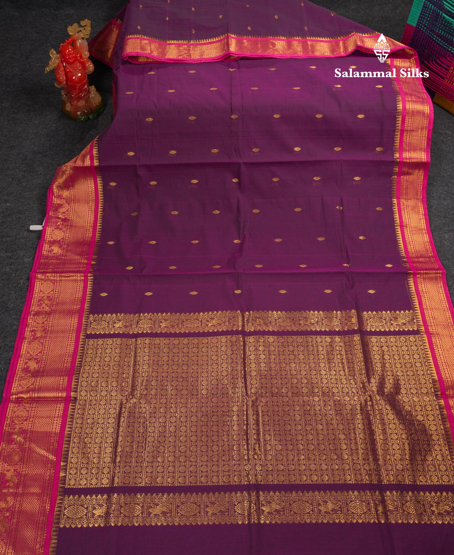 Beautiful Parrot Green Pure Cotton Saree With Contrast Pink Traditional Border
