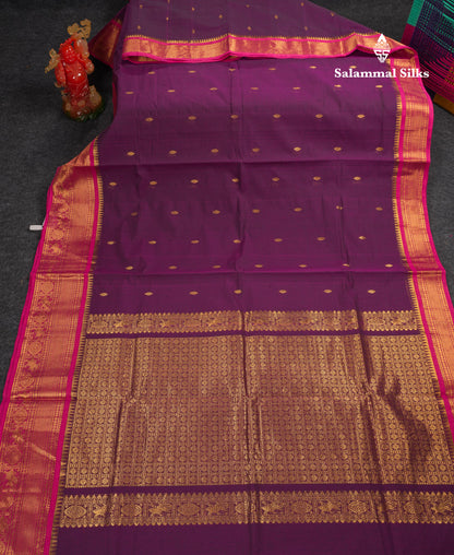 Beautiful Parrot Green Pure Cotton Saree With Contrast Pink Traditional Border