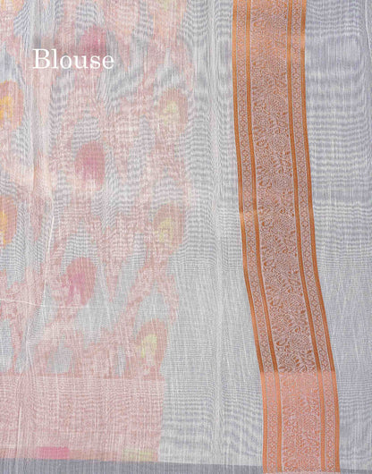 Mulberry Cotton Mix Saree - White Colour Body Menakari Work With Fancy Border