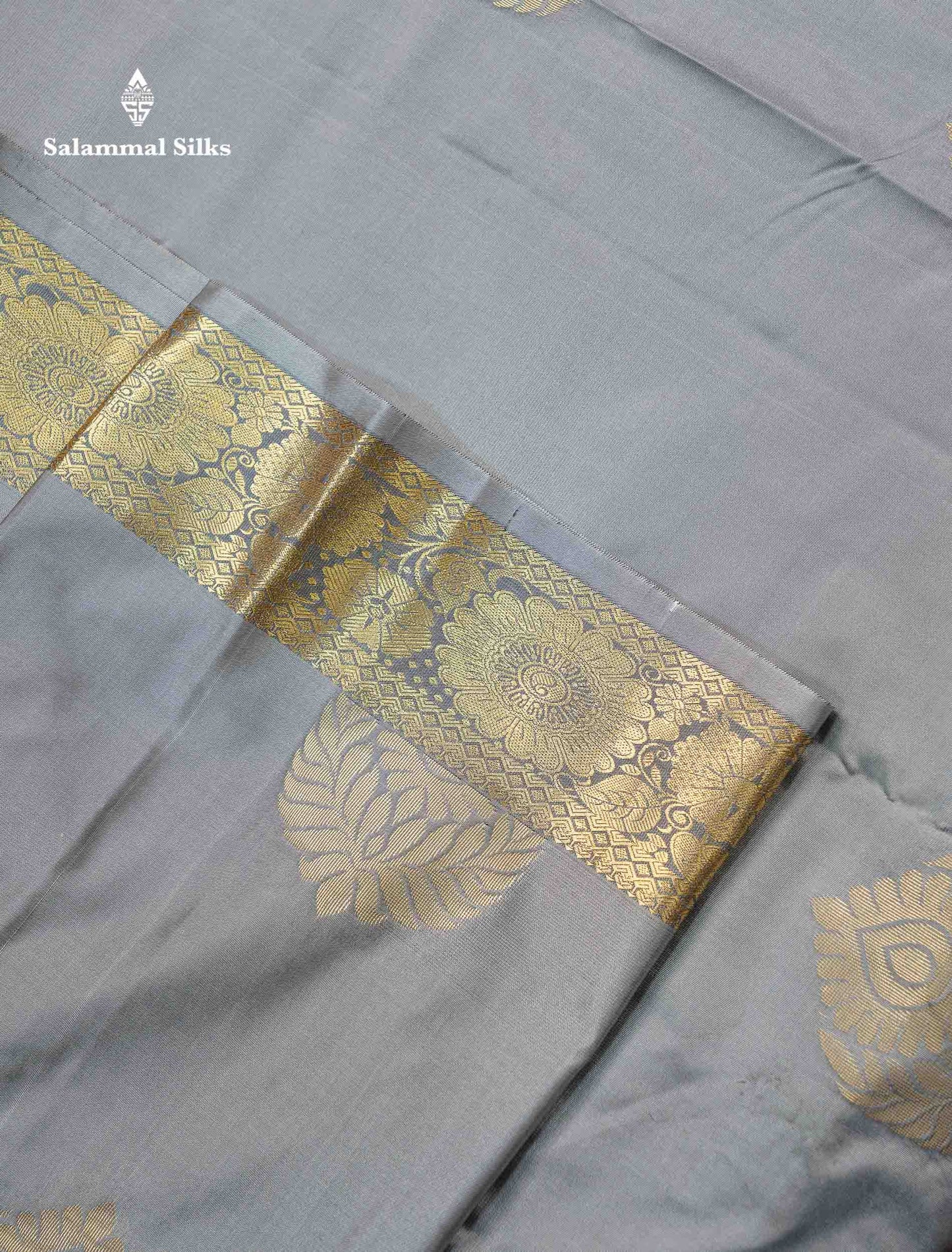 Beautiful Light Grey Semi Silk Saree With Traditional Evening Morning Border