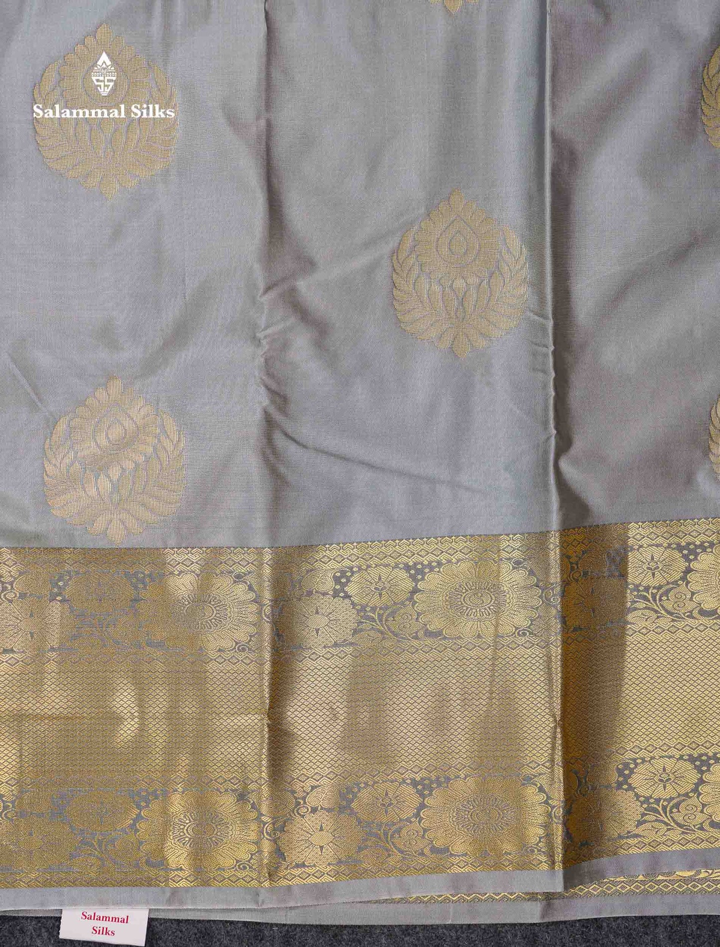 Beautiful Light Grey Semi Silk Saree With Traditional Evening Morning Border