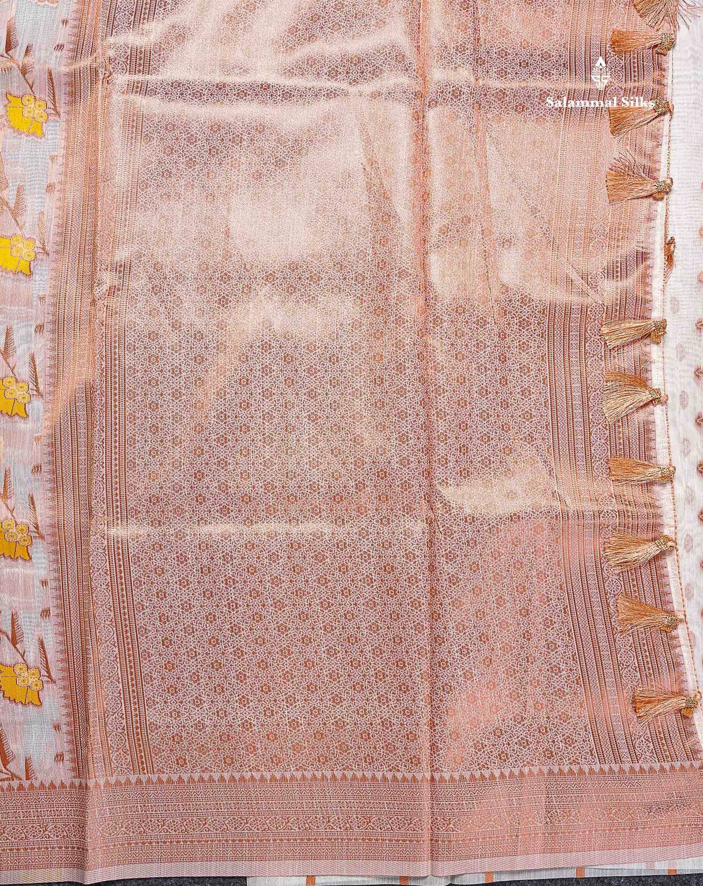 Mulberry Cotton Mix Saree - White Colour Body Menakari Work With Fancy Border
