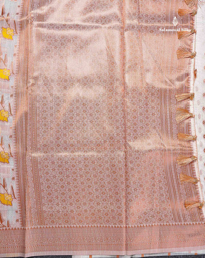 Mulberry Cotton Mix Saree - White Colour Body Menakari Work With Fancy Border