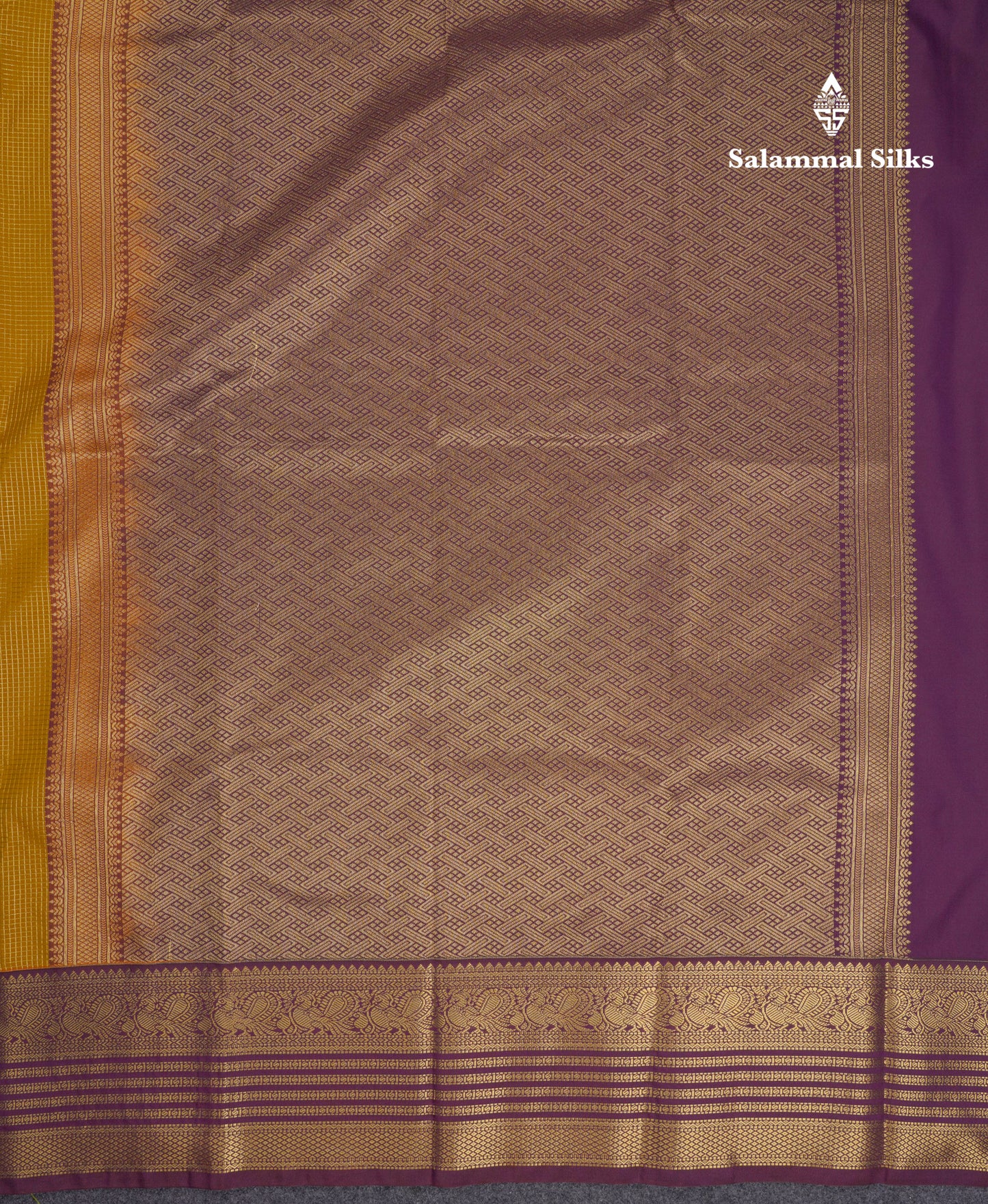 Beautiful Olive Mustard Yellow Semi Silk Saree With Contrast Dark Violet Traditional Border
