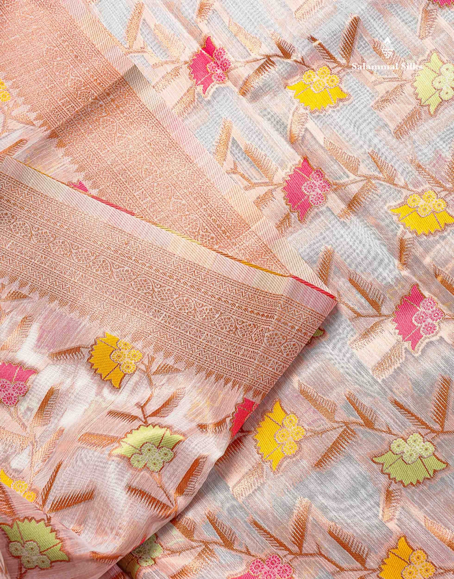 Mulberry Cotton Mix Saree - White Colour Body Menakari Work With Fancy Border