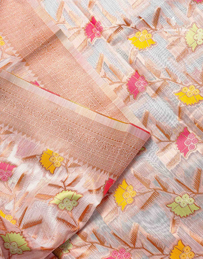 Mulberry Cotton Mix Saree - White Colour Body Menakari Work With Fancy Border