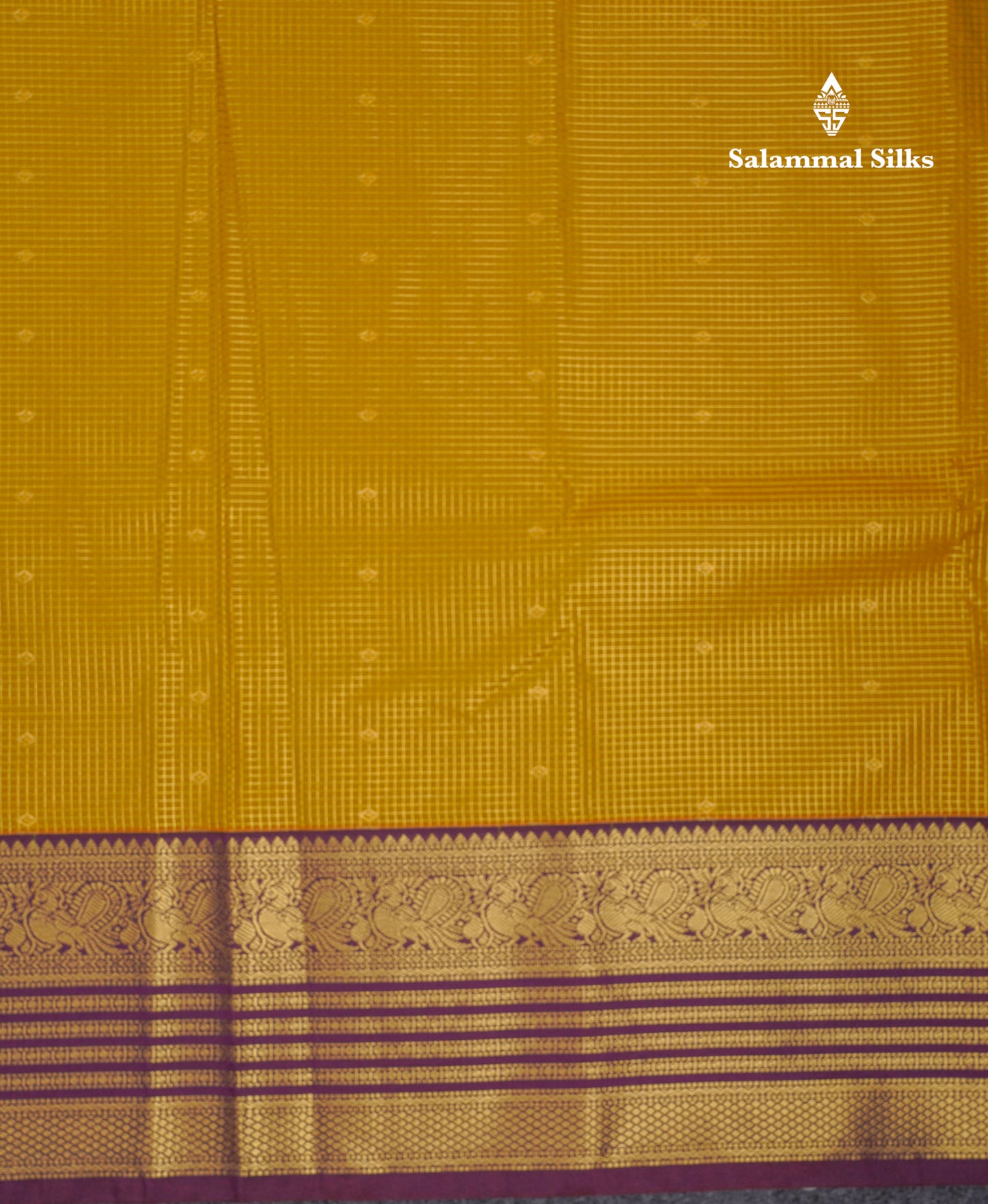 Beautiful Olive Mustard Yellow Semi Silk Saree With Contrast Dark Violet Traditional Border