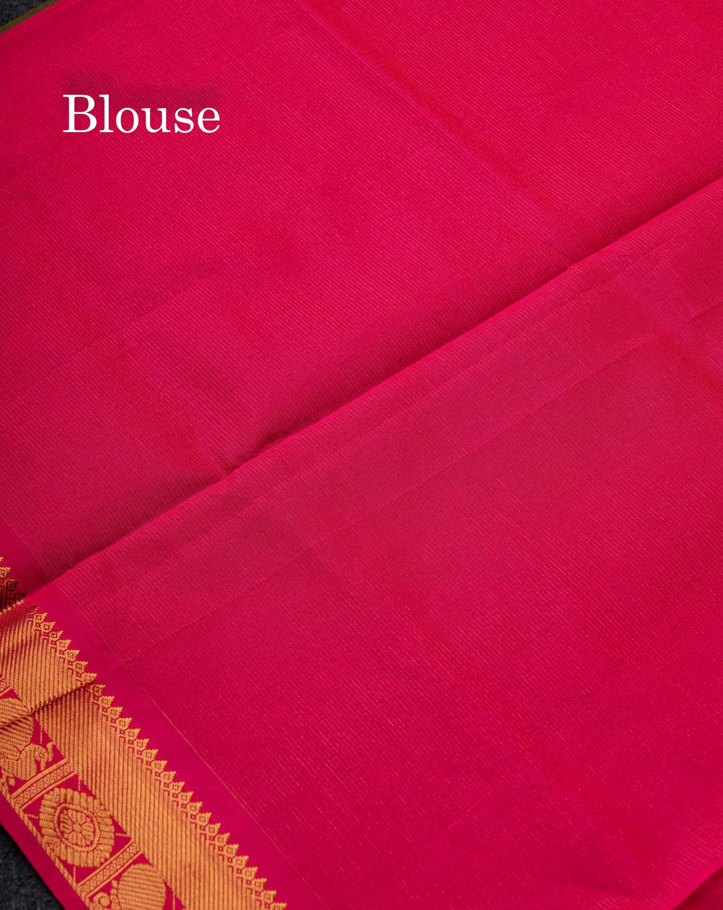 Beautiful Dark Olive Green Vaira Oosi Lines Semi Silk Cotton Saree With Contrast Dual Tone Pink Blouse